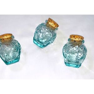 3 Vetreria Etrusca 3” Tonic Bottle w/Cork Green Tint Panel Glass Italy